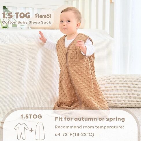 Baby Sleep Sack 6-12 Months, 1.5 TOG Cotton Baby Wearable Blanket with Soft Plush Dots, 2 Pack Newborn and Infant Sleeping Sack with 2-Way Zipper Blue&Grey in Saudi Arabia