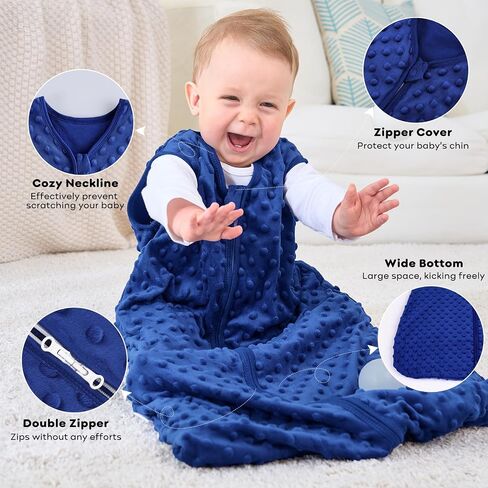 Baby Sleep Sack 6-12 Months, 1.5 TOG Cotton Baby Wearable Blanket with Soft Plush Dots, 2 Pack Newborn and Infant Sleeping Sack with 2-Way Zipper Blue&Grey in Saudi Arabia