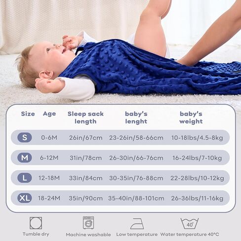 Baby Sleep Sack 6-12 Months, 1.5 TOG Cotton Baby Wearable Blanket with Soft Plush Dots, 2 Pack Newborn and Infant Sleeping Sack with 2-Way Zipper Blue&Grey in Saudi Arabia