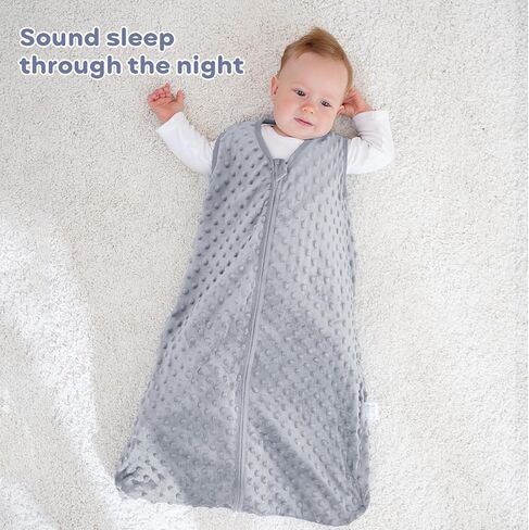 Baby Sleep Sack 6-12 Months, 1.5 TOG Cotton Baby Wearable Blanket with Soft Plush Dots, 2 Pack Newborn and Infant Sleeping Sack with 2-Way Zipper Blue&Grey in Saudi Arabia