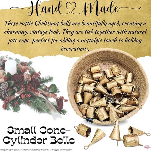 Heritage Brass Cone Bells - 1.5-Inch Handcrafted Bells for Halloween, Seasonal, Holiday, and Home Décor - Set of 20 Vintage Decorative Bells with Classic Rustic Look in Kuwait