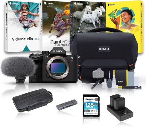 Sony Alpha a7R V Full-Frame Mirrorless Camera Body - 4K Video Capability Bundle with Shotgun Microphone, 128GB Memory Card, SD Card Reader, Corel Photo Editing Software, and Accessories (7 Items) in Saudi Arabia
