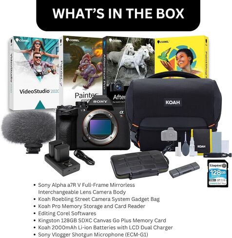 Sony Alpha a7R V Full-Frame Mirrorless Camera Body - 4K Video Capability Bundle with Shotgun Microphone, 128GB Memory Card, SD Card Reader, Corel Photo Editing Software, and Accessories (7 Items) in Saudi Arabia