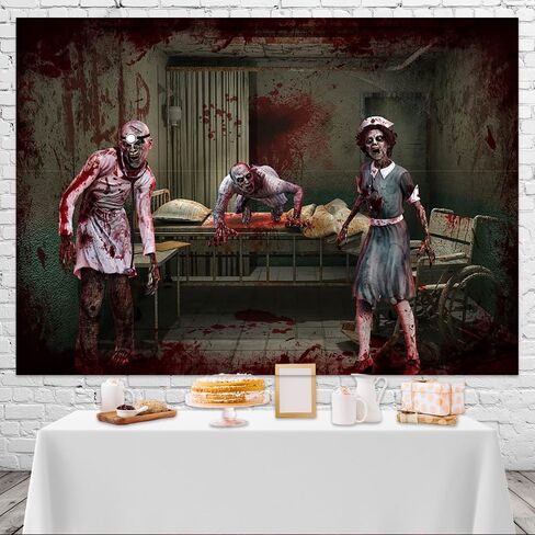 Mocsicka Halloween Hospital Themed Backdrop Spooky Scary Hospital Infected Doctors and Nurses Zombie Halloween Party Background Decor (7x5ft) in Saudi Arabia
