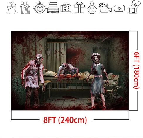 Mocsicka Halloween Hospital Themed Backdrop Spooky Scary Hospital Infected Doctors and Nurses Zombie Halloween Party Background Decor (7x5ft) in Saudi Arabia