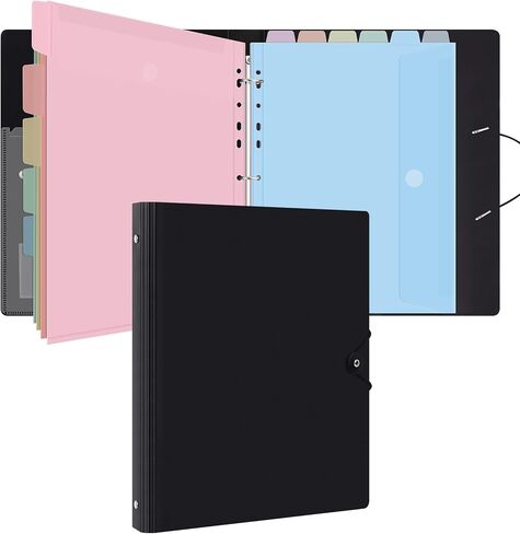 Uquelic 3 Ring Binder with 12 Binder Pocket Folders, Letter Size, Color Binder Pouch for Important Paper Files, Documents, Photos, Letters, Cards (Clear) in Kuwait