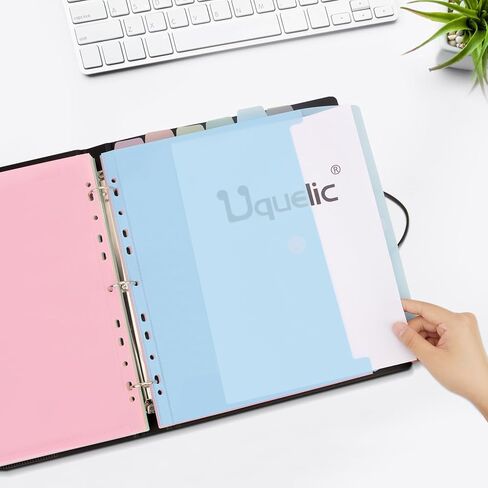 Uquelic 3 Ring Binder with 12 Binder Pocket Folders, Letter Size, Color Binder Pouch for Important Paper Files, Documents, Photos, Letters, Cards (Clear) in Kuwait