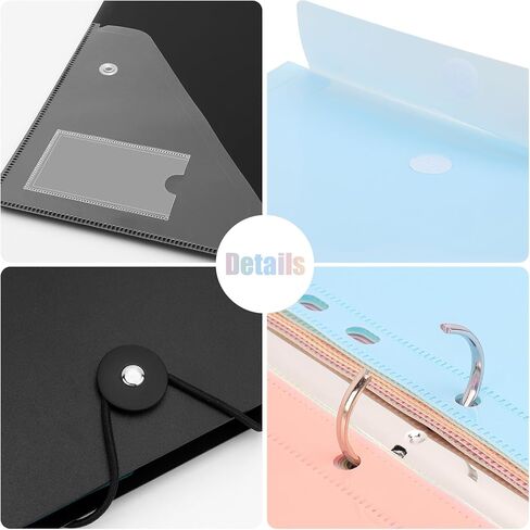 Uquelic 3 Ring Binder with 12 Binder Pocket Folders, Letter Size, Color Binder Pouch for Important Paper Files, Documents, Photos, Letters, Cards (Clear) in Kuwait