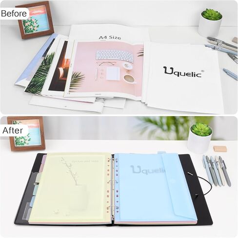 Uquelic 3 Ring Binder with 12 Binder Pocket Folders, Letter Size, Color Binder Pouch for Important Paper Files, Documents, Photos, Letters, Cards (Clear) in Kuwait