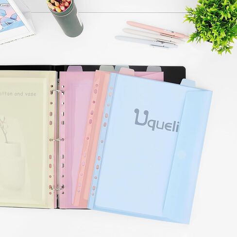 Uquelic 3 Ring Binder with 12 Binder Pocket Folders, Letter Size, Color Binder Pouch for Important Paper Files, Documents, Photos, Letters, Cards (Clear) in Kuwait