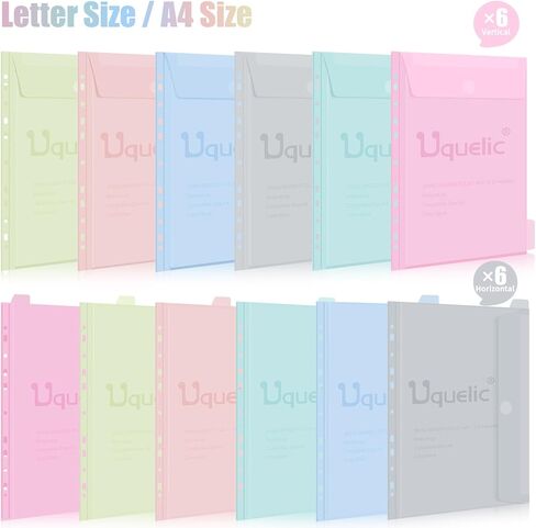 Uquelic 3 Ring Binder with 12 Binder Pocket Folders, Letter Size, Color Binder Pouch for Important Paper Files, Documents, Photos, Letters, Cards (Clear) in Kuwait