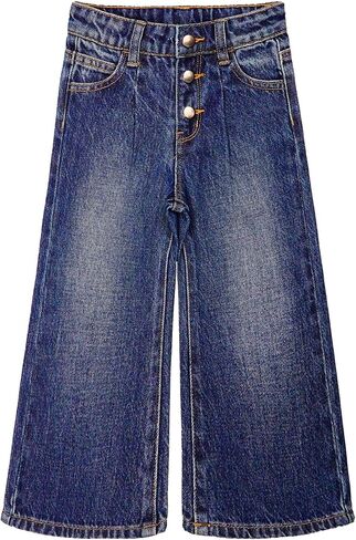 KIDSCOOL SPACE Girls' Wide-Leg Jeans,3 Buttons Front Elastic Band InsideSimple Design Flared Denim Pants in Saudi Arabia
