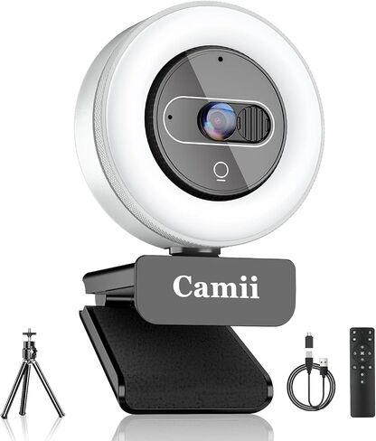 Camii 2K Webcam, Webcam for PC with HD Ring Light and Privacy Cover, Noise-Canceling Microphone, Auto-Focus, 2K 30FPS Streaming Camera USB Plug-n-Play for PC/Laptop/Teams/Zoom Skype/Google Meet in Saudi Arabia