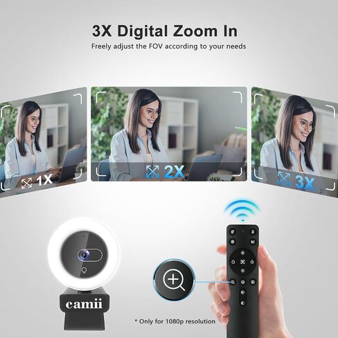 Camii 2K Webcam, Webcam for PC with HD Ring Light and Privacy Cover, Noise-Canceling Microphone, Auto-Focus, 2K 30FPS Streaming Camera USB Plug-n-Play for PC/Laptop/Teams/Zoom Skype/Google Meet in Saudi Arabia
