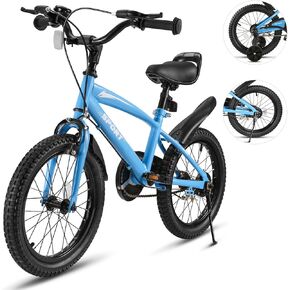 BODIOO Kids Bike for Boys Girls 16 Inches Kid Bicycle with Kickstand Training Wheels Sturdy Frame Adjustable Seat Handbrake and Coaster Brake Bell for Rider Height 41 to 46 Inch (Green)