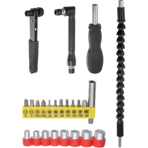 uxcell Flexible Drill Bit Extension Kits, 24pcs Screwdriver Bit Set 1/4" Hex Shank Screw Driver Kit Handle Tools with Black Flexible Extension Bit Shaft