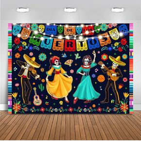 Mocsicka Day of The Dead Backdrop Mexican Dia DE Los Muertos Photography Background Fiesta Sugar Skull Party Banner Supplies Decoration Photo Booth (7x5ft)