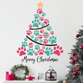 Mfault Merry Christmas Cute Cat Wall Decals Stickers, Xmas Tree Kitty Pet Decorations Kids Bedroom Art Cat Lover Gifts, Snowflake New Year 2025 Party Home Kitchen Decor Holiday Gift