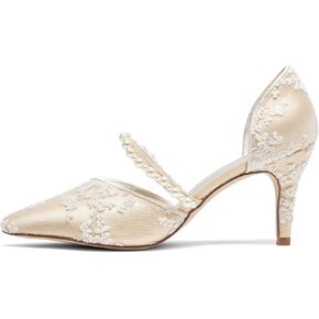 Emily Bridal A18353-49 Women's Wedding Shoes Pointed Toe 3.15 Inches Stiletto Heel Satin Pumps Pearl Flower Bridal Shoes