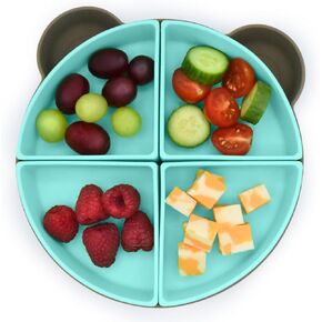 melii 100% Silicone Divided Suction Plate with Removable Dividers, for Baby + Toddlers – BPA Free, Dishwasher & Microwave Safe, Bear