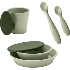 BIBS Mealtime Set | Includes Plate, Bowl, Cup, Feeding Spoon and Training Spoon | Sage