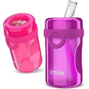 كوب سميلو سيبي 2 عبوة للأطفال الصغار (1+ سنة) مع فوهة سيليكون مقاومة للانسكاب وقابلة للطي - سعة 8.5 أونصة - أكواب أطفال خالية من مادة BPA مصنوعة في الولايات المتحدة الأمريكية - برقوقي ووردي in Kuwait