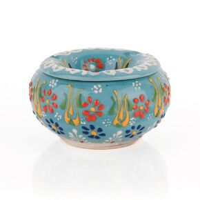 Decorative Ceramic Jar-Colorful Decorative Jar with Lid-Handmade Small Decorative Jar-Windproof Unique Jars-Turkish Home Decor (Turquoise)