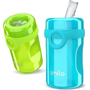 Smilo Sippy Cup 2 Pack for Toddlers (1+ years) with Spill Proof & Fold-Away Silicone Spout - 8.5 oz Capacity - BPA-Free Toddler Cups Made in the USA - Plum & Pink