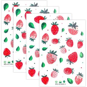 4 Sheets Strawberry Wall Decal, Cute Fruit Wall Art Removable Leaf Berry Stickers Room Decor for Kids Girls Baby Nursery Bedroom Living Room Decoration