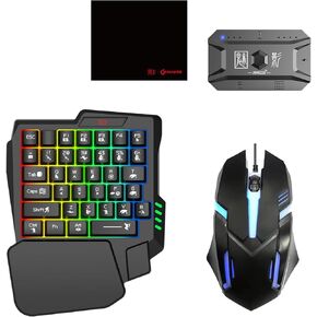 Docooler Half Hand Gaming Keyboard and Mouse Combo, 25 Keys Single Handed Wired RGB Keyboard and Gaming Mouse Converter, Support Customize Button, for Android iOS PC Gaming Player (5 Pieces Set)