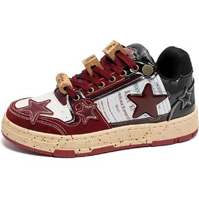 Burgundy Star Print Fashion Chunky Sneakers for Women Trendy Casual Aesthetic Skateboard Walking Dance Shoes