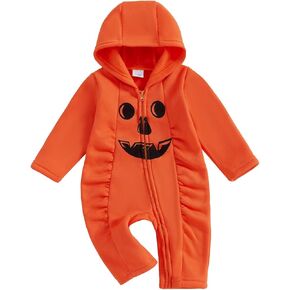 Ayalinggo My First Halloween Baby Boy Outfit Toddler Pumpkin Hoodie Long Sleeve Zip Up Jumpsuit One Piece Romper Fall Winter