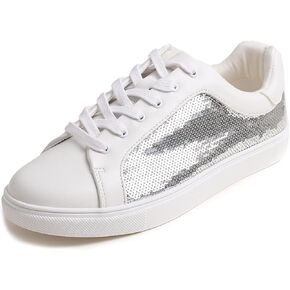 FEVERSOLE Women's Fashion Sparkle Sequin Embellished Sneaker Party Holiday Casual Shoes