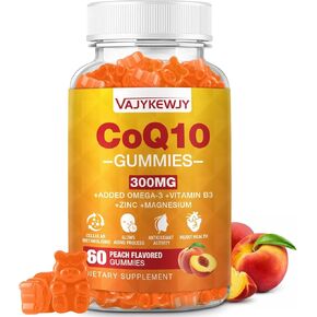 2 Pack CoQ10 Gummies 3000 mg - Plus Omega-3, Vitamin B3 & Zinc, High Absorption Coenzyme Q10 Supplements for Cellular Energy & Antioxidant Support, Vegan 120 Count