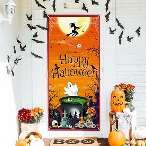 PHOGARY Halloween Door Cover Halloween Door Decorations, Large Fabric Halloween Party Decoration Witch Door Cover for Front Door Porch Decoration Halloween Party Supplies Indoor Outdoor,5.9x2.9 Feet,A