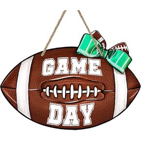 Welcome Fall Football Sign for Front Door Decor, Autumn Sport Dog Cat Paw Green Wood Door Hanger for Outdoor Outside Porch, Rugby Maple Leaves Wooden Wreath Indoor Wall Hanging Decoration