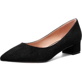 SHOWFOREST Womens Business Slip On Formal Suede Pointed Toe Solid Thick Chunky Low Heel Pumps Shoes 1.5 Inch