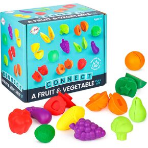Play Fruits and Vegetables - Matching Color & Shape Toy, Sorting Toy for Kids, Educational and Motor Skills Development 12 Shapes Snap Toys for Toddlers, Ages 3+