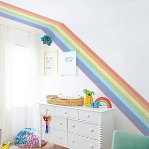 funlife Colorful Bold Rainbow Wall Border, Peel and Stick Wall Waist Sticker for Nursery Baby Girl Kids Bedroom Living Room Decor, 15.75"x188.98"