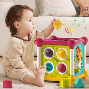 Baby Activity Cube Montessori Toys for 1 Year Old, Multi Sensory Shape Blocks, 6 in 1 Multifunctional Sensory Toys for Toddlers 1-3 Educational Learning Toys 1 Year Old Boy and Girl Gifts