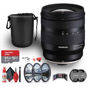 Tamron 11-20mm f/2.8 Di III-A RXD Lens for FujiFilm X (AFB060X-700) Bundle Including 64 GB Memory Card, 3-Piece Filter Kit, Lens Pouch, Card Reader, Card Wallet, Full Cleaning Kit, Lens Caps