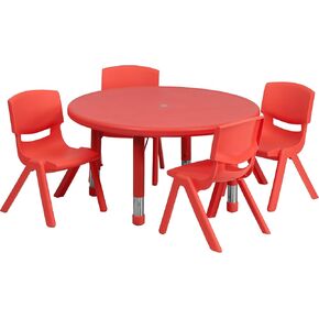 Flash Furniture Emmy 33'' Round Blue Plastic Height Adjustable Activity Table Set with 4 Chairs
