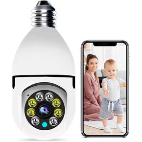 2K Light Bulb Security Camera 2.4GHz,360° 2K Security Cameras Wireless Outdoor Indoor Full Color Day and Night, Motion Detection, Audible Alarm, Easy Installation, Compatible with Alexa