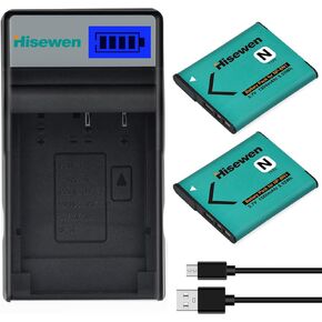 Hisewen NP-BN1 بطارية 2 حزمة وشاحن LED لسوني Cyber-Shot DSC-W800 DSC-W530 DSC-W570 DSC-W650 DSC-W830 DSC-W310 DSC-W330 DSC-TX10 TX20 TX30 DSC-WX100 DSC-W800 DSC-QX10 دسك-QX30 in Kuwait