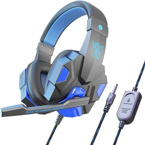 Stereo Gaming Headset for PS4 PC Xbox One PS5 Controller, Noise Cancelling Over Ear Headphones with Microphone, LED Light, Bass Surround, Soft Memory Earmuffs Computer Gamer Headset