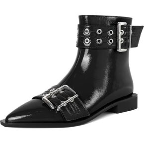 Esvowido Women's Low Heel Ankle Boot Pointed Toe Ankle Booties Flat Women's Side Zipper Booties Chelsea Booties