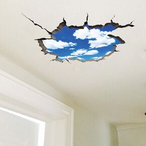 SUPERDANT 3D Break Sky Wall Sticker 3D Clouds Funny Wall Decals Ceiling Vinyl Watercolor DIY Vinyl Sky Wallpaper Art Decor for Kids Room Living Room Nursery Bedroom Playroom 3D Wall Stickers Decor
