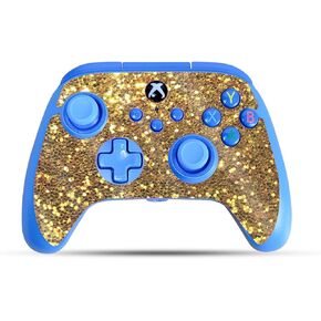 Glossy Glitter Gaming Skin Compatible with PowerA Xbox Series X|S Enhanced Wired Controller - Gold Dazzle - Premium 3M Vinyl Protective Wrap Decal Cover | Crafted in The USA by MightySkins