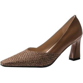 TinaCus Women's Genuine Leather Fabric Handmade Little Square Toe High Heel Slip On Graceful Pump Shoes