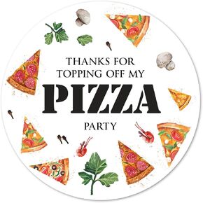 Pizza Thanks for Topping Off Stickers, 2 Inch Baby Shower Birthday Party Favor Labels 40-Pack